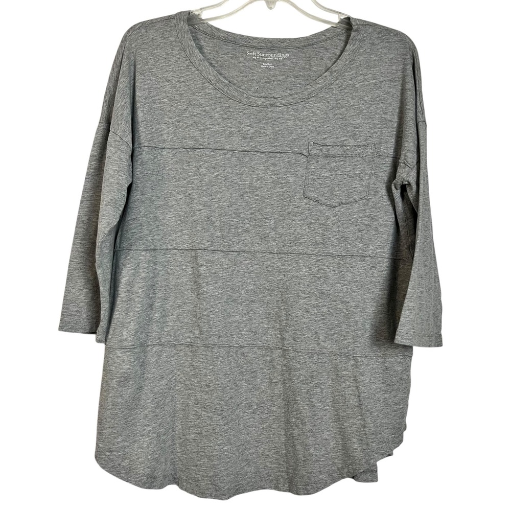 Soft Surroundings Women's Top Medium Gray 3/4 Sleeve Tunic  Minimalist (3068)‎